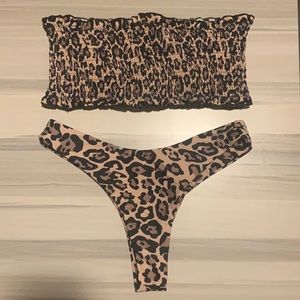 Cheetah bandeau bathing suit set size small